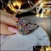 Bröllopsringar Bröllopsringar Luxury Big Crystal Engagement Ring Vintage Sier Color Princess Cut Zircon för kvinnor överdrivna punk judar dhwzu