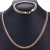Necklace Earrings Set Davieslee Men Women's 585 Rose Gold Color Double Cuban Weaving Bismark Chain Bracelet Jewelry DCS04
