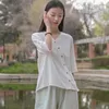 エスニック服の上海物語vネックレトロブラウスシャツ女性用コットンリネンのためのチャイニーズトップ