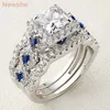 Solitaire Ring Rings she 3 Pcs Wedding Ring Sets for Women 925 Sterling Silver 2.6Ct Princess Cut White Blue AAAAA CZ Luxury Engagement 221024