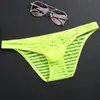 Cuecas masculinas roupa interior gelo seda transparente listrado briefs fino cintura baixa malha sexy respirável bolsa bulge juventude calcinha masculina p330g