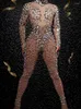 Stage Wear Poster Girls Jumpsuit Gala See Through Perler Beads Big Pearls StonesParty Birthday Prom Ball Sexy Women Rhinstone Playsuit