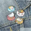 Pins Broschen 20pcs/Los niedliche Cartoon Kaffee Katze Broschen Legierung Legierung Emaille Kragen Blumen Pins Freund Frauen M￤nner Tasse Design Brosche Juwel DHPYW