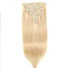 Klip w przedłużanie włosów Prawdziwy ludzkie włosy Bleach Blond Virgin Hairs Pokładanie Klipy Ins 10pcs 160G Sily prosto do podwójnego wzrusznika 9224729