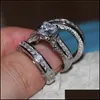 Eheringe Eheringe Niedliche weibliche große Zirkon-Ring-Set Kristall Silber Farbe Gelbgold Brautschmuck Versprechen Verlobung für Wom Dhzax
