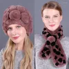 Hats Scarves Gloves Sets Genuine Knitted Rex Fur Fedoras Hat With Scarf Winter Fashion Ear Protector Headgear Neckrings LF21009QX