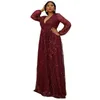 Plus Size Special Occasion Over sized women's sequin tassel Long sleeve party dress Lace