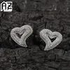 Stud AZ Hollowed Out Heart Earrings Hip Hop Iced Studs For Women Gold Silver Color Male Ear Jewelry Drop 221024