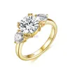 Solitaire Ring Halkalar Kuololit 2.8Ct 18K 14K Sarı Altın Kadınlar için D VVS Yuvarlak Solitaire Double Halo Nişan Noel 221024