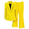 Women's Two Piece Pants Office Ladies Pantsuit Women Yellow Purple Business Classic Single Buttons Flared Blazer Set Formal Suit