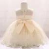 Girl Dresses Childrens Bridesmaid Doop Dress Toddler Paillin Bow White Birthday for 1 Year Baby Princess