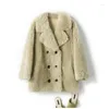 Kvinnors päls RF1933 Wool Coat Women Shearling Jacket Långärmad faux mocka foder Lady's Super Super