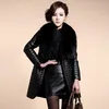 Women's Fur Winter Women Thick Warm Long Leather Jacket Coat With Collar Slim Solid Ladies Office Outerwear Plus Size