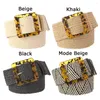 Belts Women Wide Braided Elastic Belt For Dress Square Resin Buckle Casual Fashion Girdle Wood Jade Fake Straw Waistband