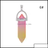 Pendant Necklaces Pendants Jewelry Natural Glass Mticolored Hexagonal Column Healing Crystal Chakra Stone Necklace Otjl4