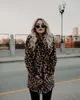 Женский мех 2022 модная уличная одежда леопардовой принт Faux Coat Casual с длинным рукавом Окружающий воротник открытый стежок для женщин