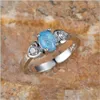 Anneaux De Mariage Anneaux De Mariage Mignon Femelle Bleu Opale De Feu Pierre Anneau Boho Sier Couleur Coeur Bijoux Vintage Fiançailles Pour Les Femmes Drop Del Dhvsb