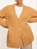 Kvinnors stickor Kvinnor Wool-Blend Knit Cardigan V-ringning Löst långärmad enkelbröst stickad tröja med fickor 2022 Våren