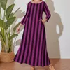 Plus Size Dresses Cherry Pink Striped Dress Vertical Stripes Trendy Print Maxi Long Sleeve Streetwear Boho Beach Gift