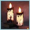لوازم الحفلات الاحتفالية الأخرى زخارف الهالوين LED SKL Candle Lamp Castle Heergeon Pumpkin Printing Candles Lamps Holowmas Ho Dhftr
