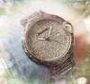 Grand cadran romain hommes d'affaires montres 48mm chronographe mouvement à quartz en acier inoxydable fleurs gravées boîtier importé cristal miroir montre-bracelet logo personnalisé