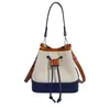 Borse da sera Moda Donna Borsa a tracolla in tela con coulisse in colore a contrasto Secchiello in pelle PU Patchwork Spalla da donna