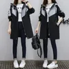 Kvinnors dike rockar streetwear windbreaker kvinnor casual huva medium lång kappa höstkvinna koreansk mode blixtlås fall
