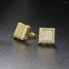 Stud Earrings Hip Hop Rock Mens Gold Color Out Crystal Threaded Studs For Women Luxury Punk Accessories Hippie Jewelry OHE030