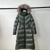 Women Big Real Fox Fur Hooded Down Coat Thick Warm With Belt Slim Long Jacket V shape Parkas