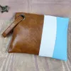 33-23cm Large Cosmetic Bags with Wristlet Three Colors Patchwork PU Clutch Bag Color Contrast Accessories Case DOM2013