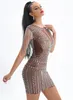 Kvinnor Prom Birthday Celebration Party Dresses Shiny Rhinestone Tassel Mesh Bodycon Kort kl￤nning Sexig transparent catwalkkl￤nningar Br￶llopskl￤nning Singer Scene Wear
