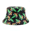 Beretten tropisch fruit en groente print visser hoed vrouwen vier seizoenen buiten sport zonnescherm hoeden casual dubbelzijdige bob cap