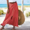 Skirts Women's Cotton Linen Skirt 2022 Fashion Solid Color Button Split Beach A-line Autumn Elegant Casual Party Ladies