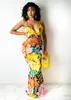 カジュアルドレス女性セクシーなストラップvネックスリムプリントロングドレス夏のイブニングパーティー衣装ファッションエレガントな女性服アフリカローブ