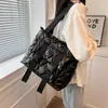 Evening Bags Space Pad Cotton Shoulder Bag Large Capacity Tote Female Wide Strap Feather Padded Crossbody Messenger Pack