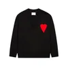 Mens Paris Fashion Designer Knitted Sweater Embroidered Red Heart Solid Color Big Love Round Neck Short Sleeve Amisweater Am i IVAE