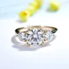 Bague Solitaire Bagues Kuololit 2.8CT 18K 14K Or Jaune pour Femme D VVS Rond Solitaire Diamant Double Halo Fiançailles Noël 221024