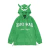 Zip up hoodie sweatshirt jacka y2k broderi brev dj￤vul horn fleece coat streetwear harajuku retro l￶s punk goth