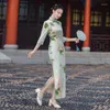 Этническая одежда Long Cheongsam Замня осенняя девушка с длинными рукавами традиционные ретро-ежедневные улучшения молодые платье Qipao для женщин вечеринка