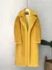 Cappotto in pelliccia sintetica da donna donna giallo lungo spesso calore abbigliamento 2022 moda invernale rosa chiaro bavero imitazione visone cappotti Feminina