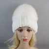 Beanieskull Caps kış açık kadınlar gerçek rex tavşan kürk şapkası doğal örgü kapağı Rus bayan sıcak% 100 gerçek şapkalar 221024
