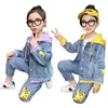 Vêtements Ensembles Cowboy Girl 2022 Version coréenne Fashion 2 pièces Denim Suit à manches longues Casual Hooded Patchwork Children's