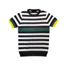 Men's T Shirts Knitting Men Short Sleeve Shirt Fashion Slim Striped Summer Tops High Street Mixed Colors O-Neck Pullover Thin 4XL