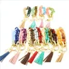 Nyckelringar Lanyards Design Colorf Acrylic Keychain Pu Leather Tassel Key Ring Girls Chain Shape Wristlet Armband för kvinnor Drop de DHI5B