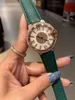 Luxo New Roman Number Quartz assistir mulheres geom￩tricas de zirc￣o solar rel￳gio de pulso Lady Green Leather Diamante