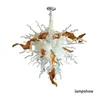 Samtida lampor Pendant Lighting White and Amber Color Hand Blown Murano Style Glass Chandelier Decorative LED Lighting Hotel Home Living Room Decor LR107