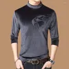 T-shirts pour hommes automne et hiver or velours imprimé col mi-haut pull T-shirt sous-vêtements chauds chemise de fond M-4XL