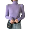 Kvinnors tröjor Pullover 2022 Autumn Winter Women's Sweater Sticked Foldover Turtleneck Casual Rib Jumper Throat Female Pull Clothes