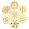 Tapis de table 1PC Orgonite Chakra Fleur De Vie Lotus Yoga Hexagonal Bois Naturel Sculpté Au Laser Pour Cristal Pierre Set De Table Tasse Tapis Art Artisanat