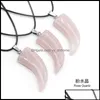 Подвесные ожерелья подвески ювелирные украшения натуральный камень драгоценный камень резные формы рога розовый Quartz Crystal Jade Onyx Ожерелье H otciz